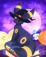 amount:solo artist:fluffydasher atmosphere:halloween body-type:feral magic outfit pumpkin series:eeveelutions series:pokemon species:umbreon style:glow witch // 1651x2046 // 405KB