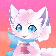 amount:solo atmosphere:snowy atmosphere:sunset body-type:feral body-type:semi-anthro drink freckles hot-chocolate oc scarf species:alolan-vulpix style:girly wearing-bow // 1000x1000 // 100KB