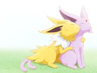 affection amount:pair atmosphere:fantasy body-type:feral forehead-gem hugging series:eeveelutions series:pokemon species:espeon species:jolteon style:over-exposure // 1000x750 // 533KB