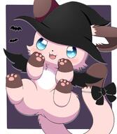 amount:solo atmosphere:halloween bat-wings body-type:feral body-type:semi-anthro hall-of-fame:bronze hat species:cat style:kawaii style:very-kawaii style:white-border wearing-bow witch // 1784x2048 // 198KB