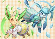 amount:pair atmosphere:powerful body-type:feral dress outfit series:eeveelutions series:pokemon species:glaceon species:leafeon style:abstract-background style:detailed-pattern // 717x506 // 136KB