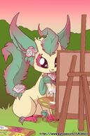 amount:solo atmosphere:sunset body-type:feral doing-art feminine flower paintbrush series:eeveelutions series:pokemon species:leafeon style:girly wearing-flower // 1000x1500 // 726KB