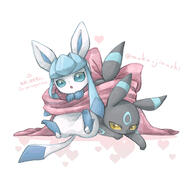 affection amount:pair body-type:feral cuddling scarf series:eeveelutions series:pokemon species:glaceon species:umbreon style:kawaii style:playful // 1500x1500 // 825KB