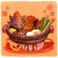 affection amount:multiple amount:pair amount:solo body-type:feral cramped cuddling food heat species:giratina species:vulpix species:zorua style:dithering // 930x930 // 521KB