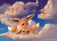 amount:multiple atmosphere:clouds atmosphere:flowers atmosphere:night atmosphere:stary body-type:feral series:pokemon species:eevee species:shaymin // 4166x3000 // 14MB