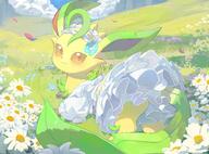 amount:solo atmosphere:field atmosphere:flowers atmosphere:hills best-of-the-best body-type:feral dress feminine flower outfit series:eeveelutions series:pokemon species:leafeon style:girly wearing-flower // 4096x3027 // 1018KB