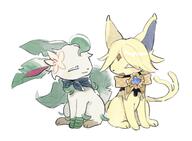 amount:pair body-type:feral feminine flower forehead-gem scarf series:eeveelutions series:pokemon species:espeon species:leafeon style:girly style:watercolor wearing-flower // 1902x1394 // 1.6MB