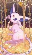 amount:solo atmosphere:beehive atmosphere:frilly-background body-type:feral forehead-gem honey lick series:eeveelutions series:pokemon species:combee species:espeon style:circle-sparkles style:girly style:kawaii visual-teasing // 1985x3400 // 1.3MB