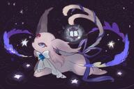 amount:solo atmosphere:night atmosphere:stary body-type:feral body-type:semi-anthro forehead-gem series:eeveelutions series:pokemon species:espeon wearing-bow // 1500x1000 // 161KB