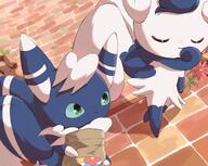 amount:pair atmosphere:sunlight atmosphere:town body-type:anthro body-type:semi-anthro flower food species:meowstic takeout-food // 2026x1617 // 259KB