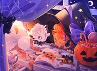 amount:pair atmosphere:fantasy atmosphere:halloween atmosphere:spooky body-type:feral candy crayons doing-art outfit species:alolan-vulpix species:vulpix style:colored-lighting style:contrasting-colors style:idk-i-just-like-the-color-scheme style:scribbles wearing-bow witch // 2048x1502 // 457KB