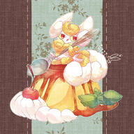 amount:solo atmosphere:cafe body-type:semi-anthro food species:meowstic style:detailed-pattern sweets // 768x768 // 788KB