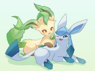 affection amount:pair body-type:feral cuddling happy series:eeveelutions series:pokemon species:glaceon species:leafeon style:abstract-background style:dithering // 2048x1536 // 190KB