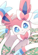amount:solo atmosphere:field atmosphere:flowers body-type:feral series:eeveelutions series:pokemon species:sylveon style:kawaii style:over-exposure // 1000x1460 // 833KB