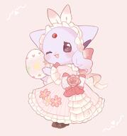 amount:solo atmosphere:easter body-type:anthro body-type:semi-anthro dress feminine flower forehead-gem series:eeveelutions series:pokemon species:espeon spring-outfit style:girly style:kemono style:playful wearing-flower wink // 930x1000 // 65KB