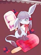 amount:solo atmosphere:cafe blueberries body-type:feral eeveelutions-as-food food fruit maid outfit popsicle raspberries series:eeveelutions series:pokemon species:glaceon style:chromatic-aberration style:contrasting-colors style:noisy sweets // 1330x1770 // 350KB