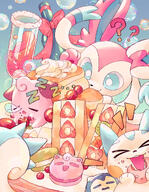 amount:multiple atmosphere:bubbles atmosphere:fantasy body-type:feral drink food fruit macarons series:eeveelutions series:pokemon species:cleffa species:pachirisu species:sylveon strawberry style:playful sweets // 1555x2000 // 832KB