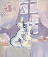 amount:pair amount:solo atmosphere:fantasy atmosphere:home atmosphere:snowy body-type:feral candle series:eeveelutions series:pokemon species:glaceon species:vaporeon style:scribbles // 1009x1200 // 796KB
