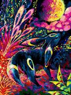 amount:solo atmosphere:abstract atmosphere:night body-type:feral series:eeveelutions series:pokemon species:umbreon style:painted // 480x640 // 813KB