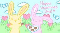 amount:pair artist:kinen atmosphere:valentines-day body-type:semi-anthro character:tuyu character:zuwa chocolate flower series:abushu-the-bunny species:bunny species:flying-marshmallow style:pastel-colors style:playful // 1920x1080 // 450KB