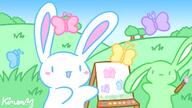 amount:pair artist:kinen body-type:semi-anthro butterflies character:abushu character:kune paintbrush series:abushu-the-bunny species:bunny style:pastel-colors style:playful // 1920x1080 // 469KB