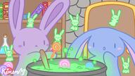 amount:pair artist:kinen atmosphere:evil atmosphere:halloween body-type:semi-anthro candy cauldron character:danu character:lima lollipop series:abushu-the-bunny species:bunny style:pastel-colors style:playful // 1920x1080 // 723KB