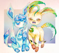 amount:pair body-type:feral series:eeveelutions series:pokemon species:glaceon species:leafeon style:watercolor // 2193x1960 // 4.8MB
