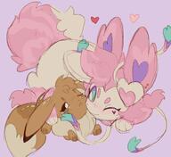 affection amount:pair atmosphere:valentines-day body-type:feral cheek-rub cuddling oc pressing-same-body-part-against-each-other series:eeveelutions series:pokemon species:eevee species:sylveon // 1912x1750 // 1.5MB