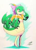 amount:solo body-type:anthro series:pokemon species:servine style:kawaii wearing-bow // 2911x3982 // 1.1MB