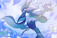 amount:solo atmosphere:anime atmosphere:flowers body-type:anthro body-type:semi-anthro body-type:slim flower species:meowscarada staff style:intentional-blur weapon // 1332x900 // 203KB