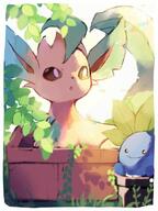amount:pair atmosphere:garden atmosphere:sunlight body-type:feral series:eeveelutions series:pokemon species:leafeon species:oddish style:kawaii // 736x981 // 1.1MB