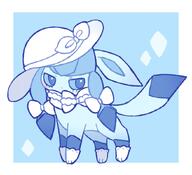 amount:solo body-type:feral hat series:eeveelutions series:pokemon socks species:glaceon style:pastel-colors style:playful style:white-border visibly-shy wearing-bow // 850x773 // 69KB