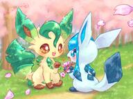 amount:pair atmosphere:forest atmosphere:petals atmosphere:sakura body-type:feral series:eeveelutions series:pokemon species:glaceon species:leafeon style:dithering style:girly style:kawaii style:very-girly // 1200x900 // 209KB