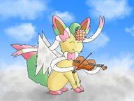 amount:solo artist:smokiemario atmosphere:clouds body-type:feral character:dahlia flower instrument instument series:eeveelutions series:pokemon species:fusion species:leafeon species:sylveon violin wings // 1280x960 // 157KB