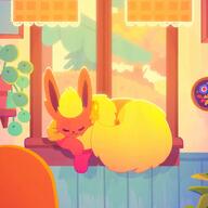 amount:solo body-type:feral series:eeveelutions series:pokemon sleeping species:flareon style:lines-effected-by-lighting // 1080x1080 // 72KB