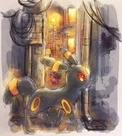 amount:solo atmosphere:alley atmosphere:city atmosphere:town body-type:feral series:eeveelutions series:pokemon species:umbreon style:watercolor // 735x824 // 1.3MB