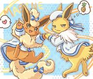 amount:pair body-type:feral heart-shape pineapple sailor series:eeveelutions series:pokemon species:flareon species:jolteon style:abstract-background style:dithering style:playful // 735x626 // 955KB