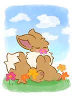 amount:solo atmosphere:flowers body-type:feral series:pokemon species:eevee style:playful // 1070x1403 // 49KB