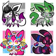 amount:multiple heart-shape pride scarf series:eeveelutions series:pokemon species:glaceon species:leafeon species:sylveon species:umbreon // 2362x2362 // 349KB
