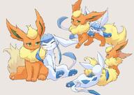 affection amount:pair body-type:feral cuddling laying-on-tail series:eeveelutions series:pokemon species:flareon species:glaceon style:abstract-background // 1752x1244 // 119KB