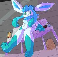 amount:solo body-type:anthro drink explorer-badge food glasses nerdy scarf series:eeveelutions series:pokemon species:glaceon style:no-anti-aliasing // 863x844 // 96KB