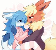 affection amount:pair body-type:humanoid body-type:semi-anthro cuddling hair hoodie series:eeveelutions series:pokemon species:flareon species:glaceon style:kemono sweater thigh-highs // 1935x1744 // 4.8MB