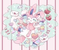 amount:solo atmosphere:assorted-objects body-type:feral letters series:eeveelutions series:pokemon species:sylveon strawberry style:pastel-colors // 1809x1536 // 245KB
