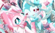 amount:pair body-type:feral hall-of-fame:bronze hall-of-fame:silver series:eeveelutions series:pokemon species:shiny-pokemon species:sylveon style:chromatic-aberration style:intentional-blur style:kawaii style:very-kawaii // 2244x1366 // 345KB