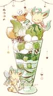 amount:multiple amount:pair amount:solo body-type:feral food series:eeveelutions series:pokemon species:eevee species:leafeon style:playful sundae sweets // 1226x2200 // 282KB