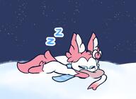 atmosphere:hills atmosphere:night atmosphere:snowy body-type:feral glasses laying-on-belly nerdy scarf series:eeveelutions series:pokemon sleeping species:sylveon style:simple-colors // 1656x1208 // 104KB
