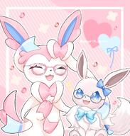 amount:pair body-type:feral glasses hall-of-fame:bronze hall-of-fame:silver nerdy outl series:eeveelutions series:pokemon species:eevee species:shiny-pokemon species:sylveon style:girly style:kawaii style:outline style:pastel-colors style:playful style:striped-background style:very-girly style:very-kawaii style:very-playful style:white-border wearing-bow // 1223x1280 // 189KB