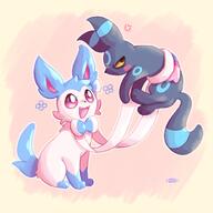 amount:pair annoyed body-type:feral happy series:eeveelutions series:pokemon species:shiny-pokemon species:sylveon species:umbreon style:kawaii // 1300x1300 // 126KB