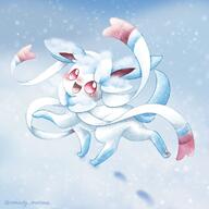 amount:solo atmosphere:snowy body-type:feral series:eeveelutions series:pokemon species:shiny-pokemon species:sylveon style:intentional-blur style:watercolor // 1000x1000 // 80KB