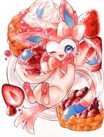 amount:solo body-type:feral food hall-of-fame:bronze pie series:eeveelutions series:pokemon species:sylveon strawberry style:noisy style:outline style:watercolor sweets tart // 1140x1500 // 2.7MB